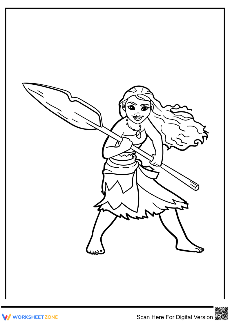 Ready to Fight Moana Illustration Worksheet - Page 1