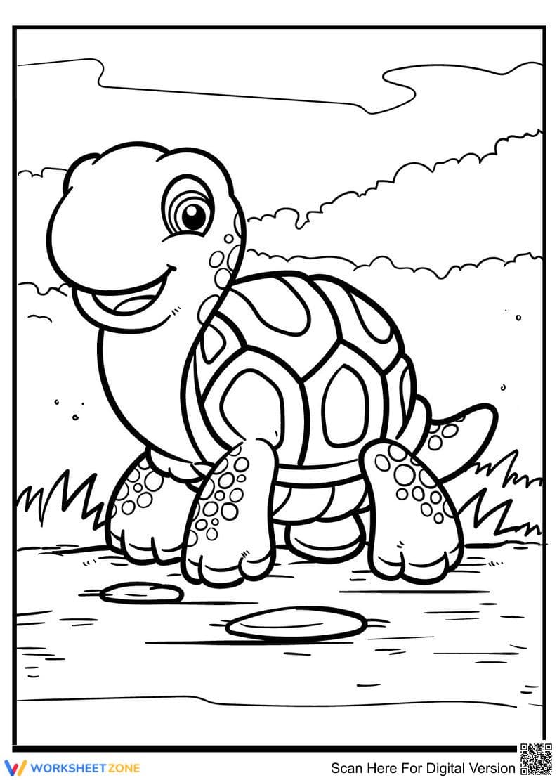Happy Turtle Coloring Page | Essential Grade K-5 Printable - Page 1