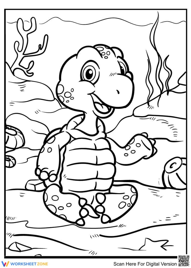 Cheerful Turtle Coloring Page | Essential Grade K-2 Ready - Page 1