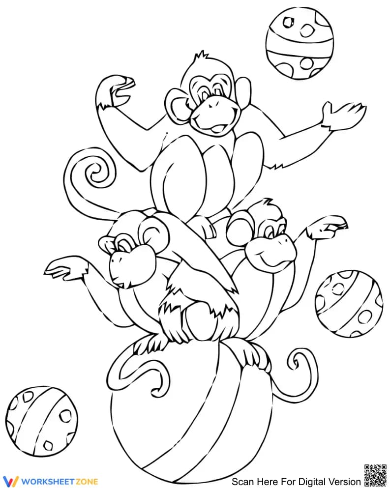Funny Monkeys Coloring Page | Essential Grade K-5 Art - Page 1