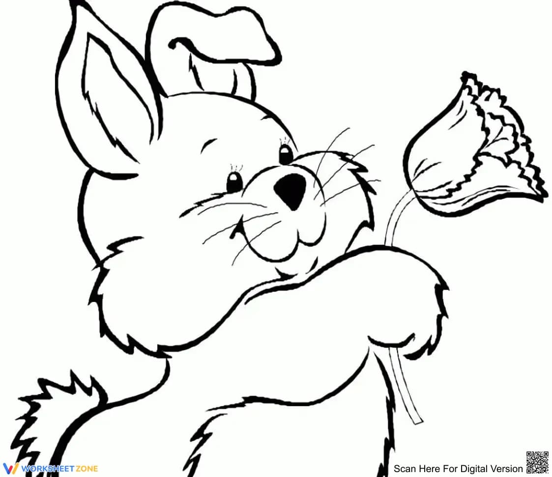 Bunny with a Flower Coloring Page | Essential Printable - Page 1