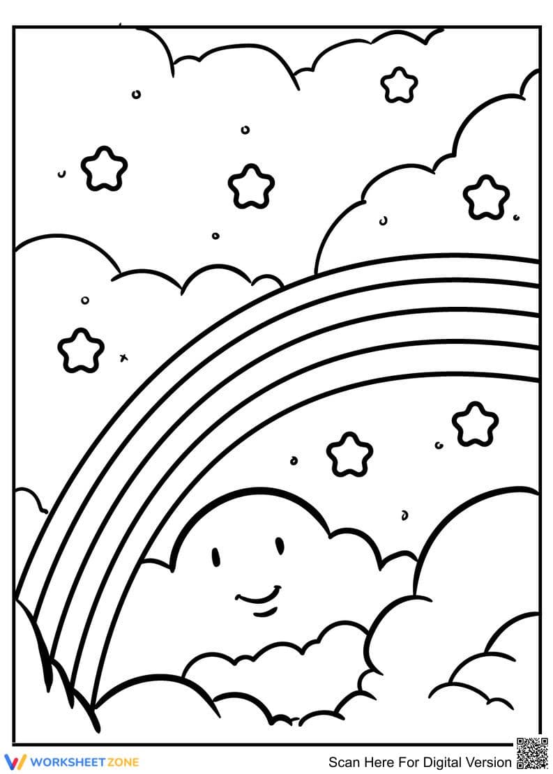 Rainbow in a Starry Night — Printable Coloring Page - Page 1