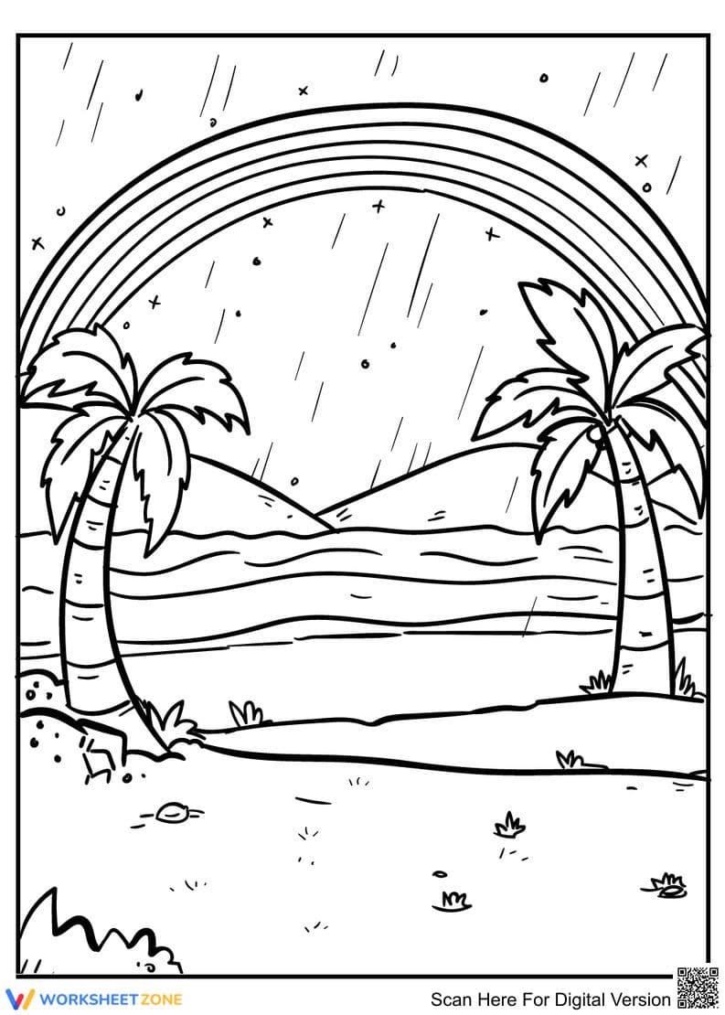Rainbow Beach Coloring Page | Essential K-5 Printable - Page 1