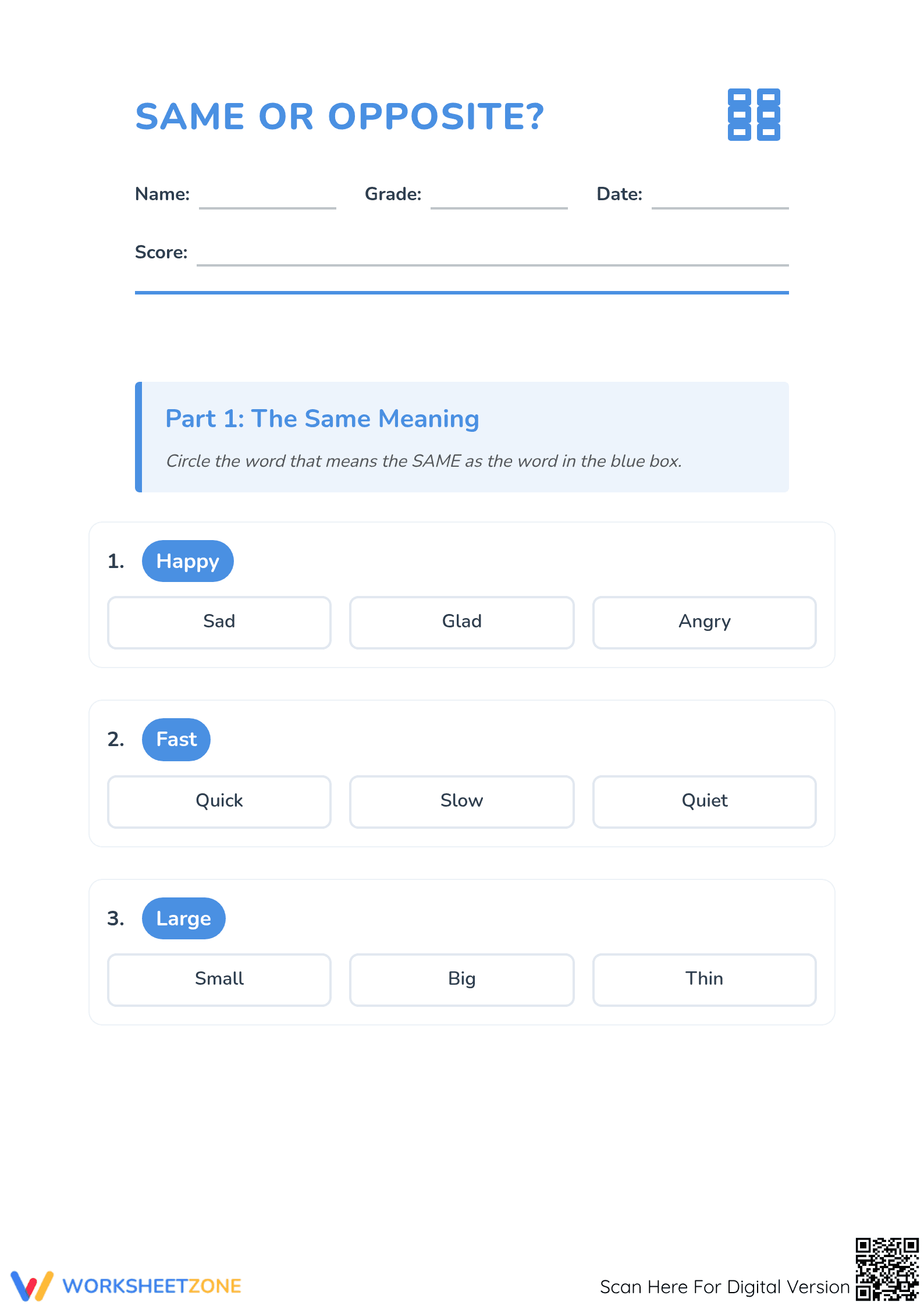 Synonyms and Antonyms Worksheet | Grade 4 Essential - Page 1
