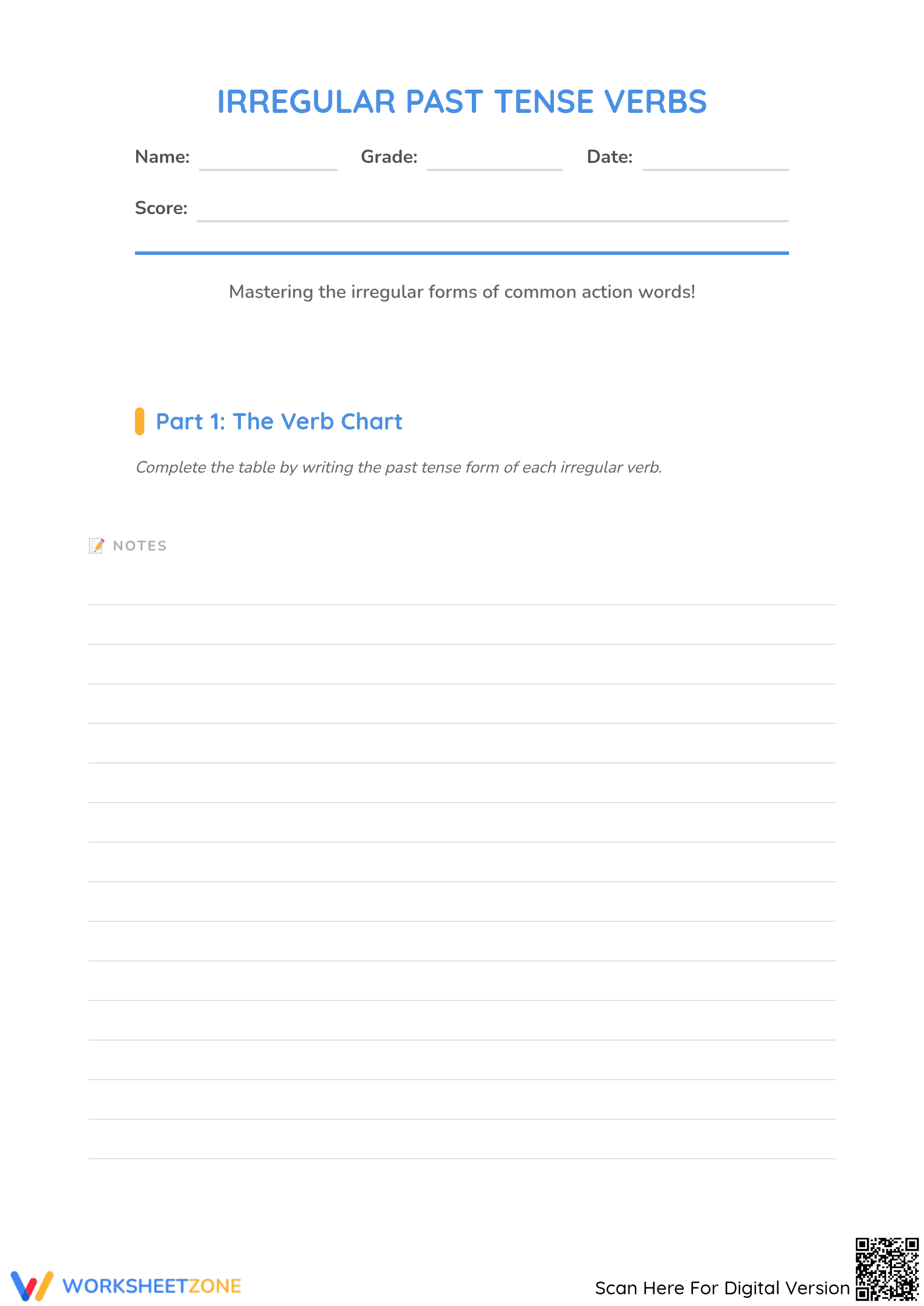 Essential Irregular Past Tense Verbs Worksheet | Grade 2-3 - Page 1