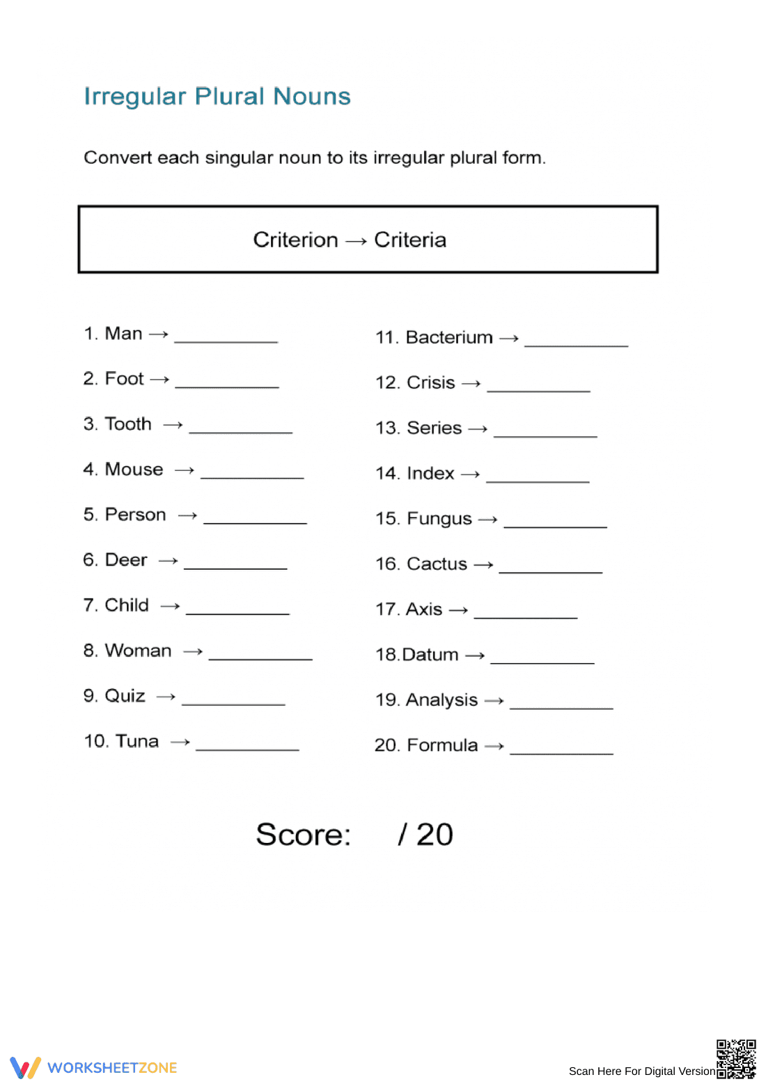 Practice Irregular Plural Nouns Worksheet - Page 1