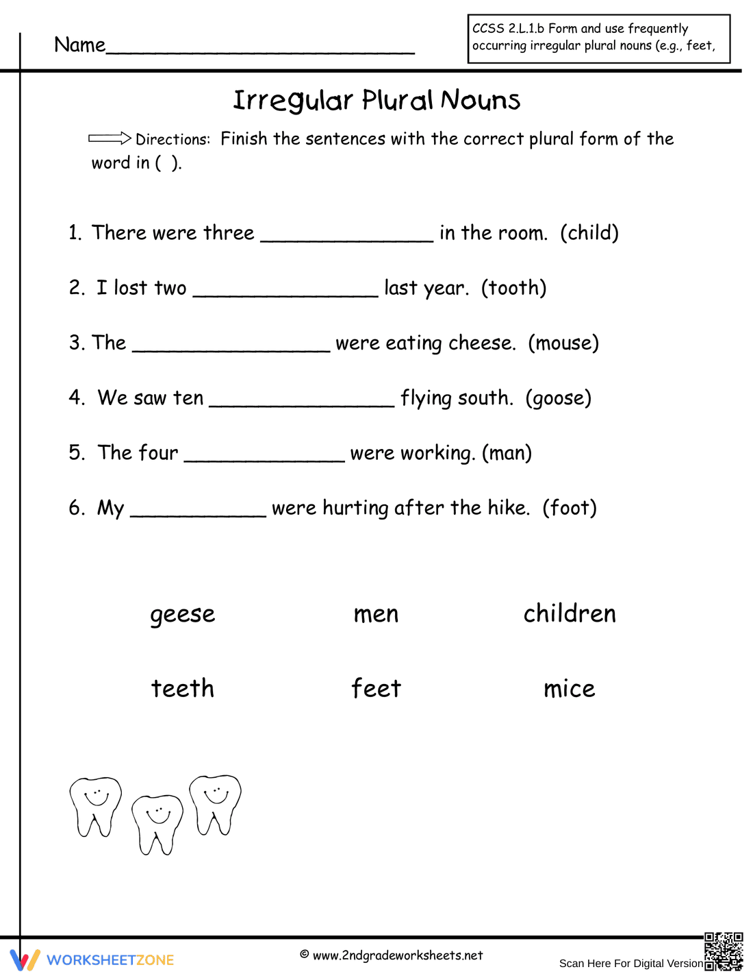 Irregular Plural Nouns Worksheet - Page 1