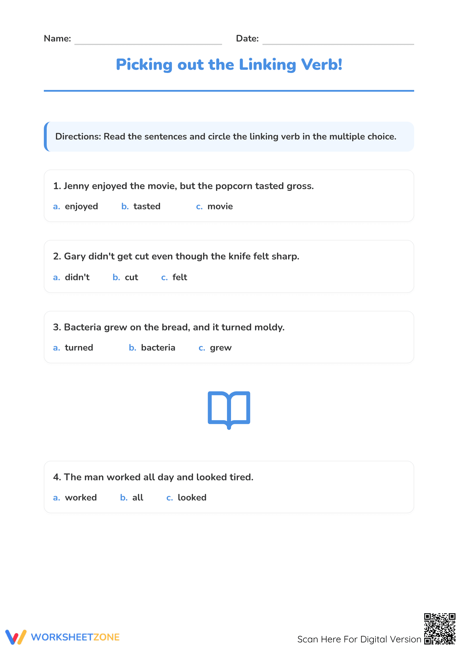 Linking Verbs Worksheet | Grade 3 Printable Practice - Page 1