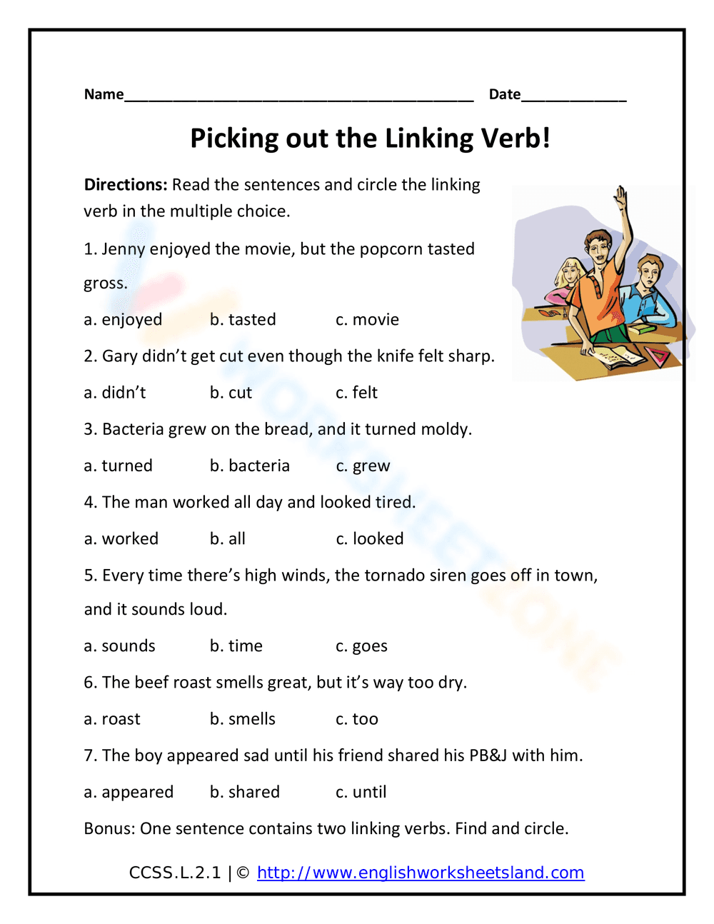 Picking out the Linking Verb! - Page 1
