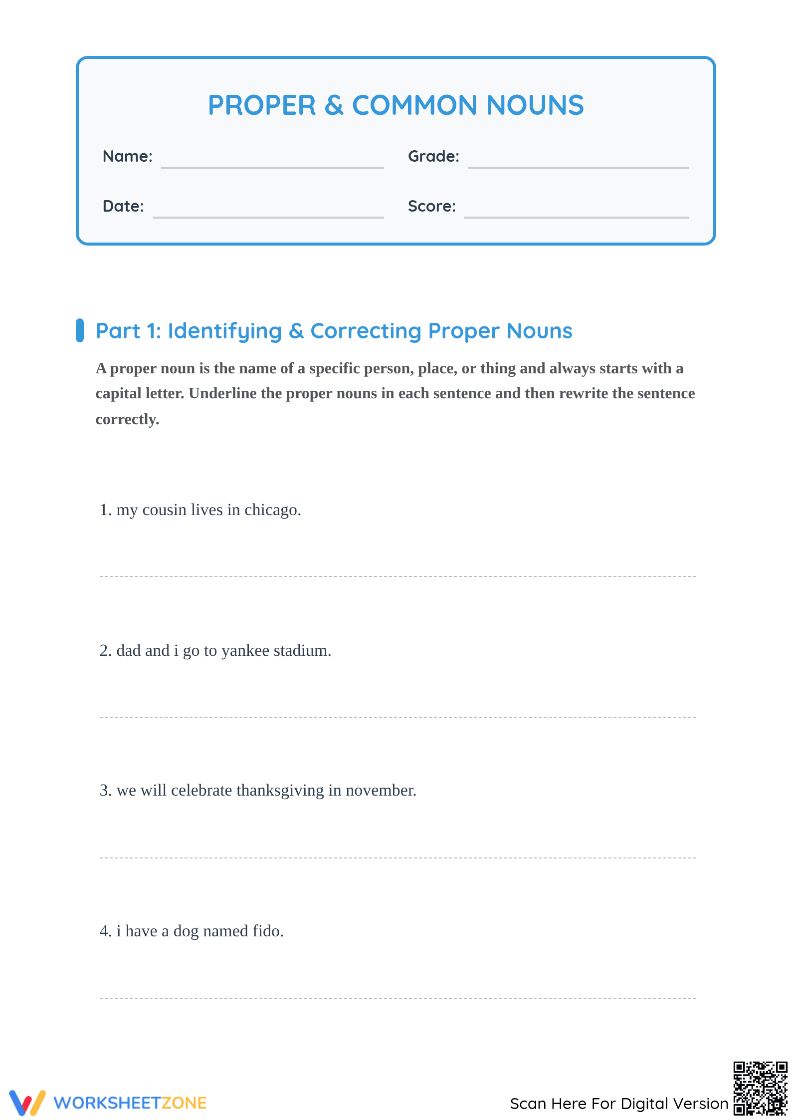 Proper and Common Nouns Worksheet | Grade 2 Essential - Page 1