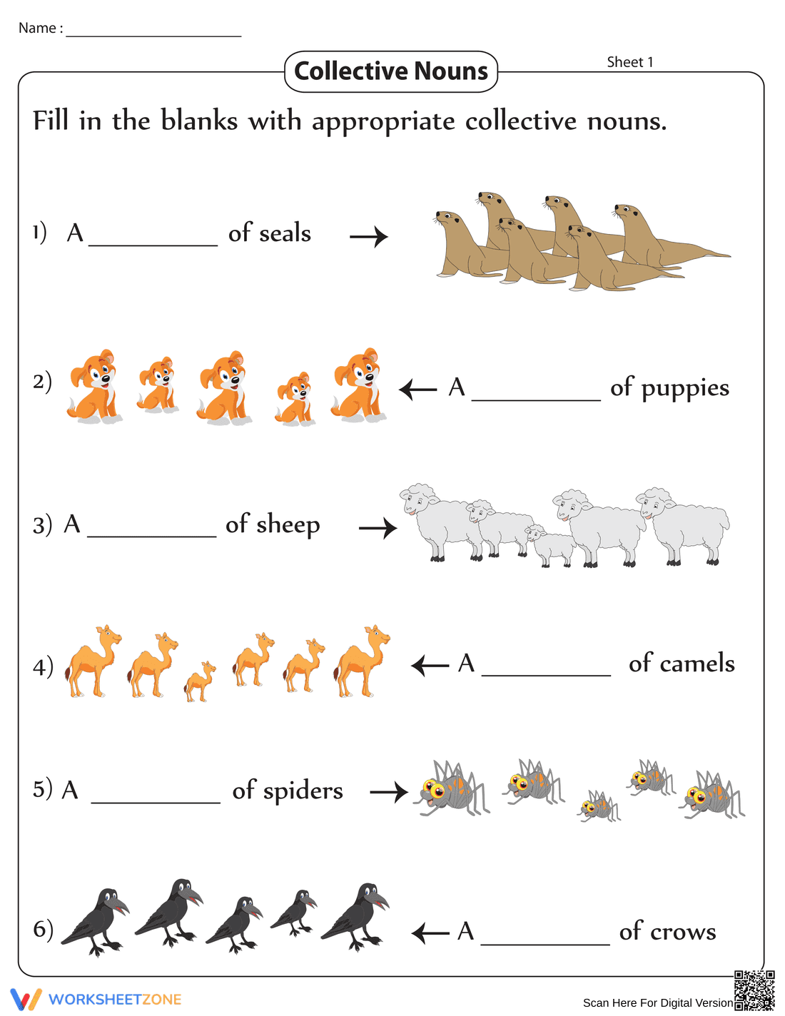 Collective Nouns Worksheet for Kids - Page 1