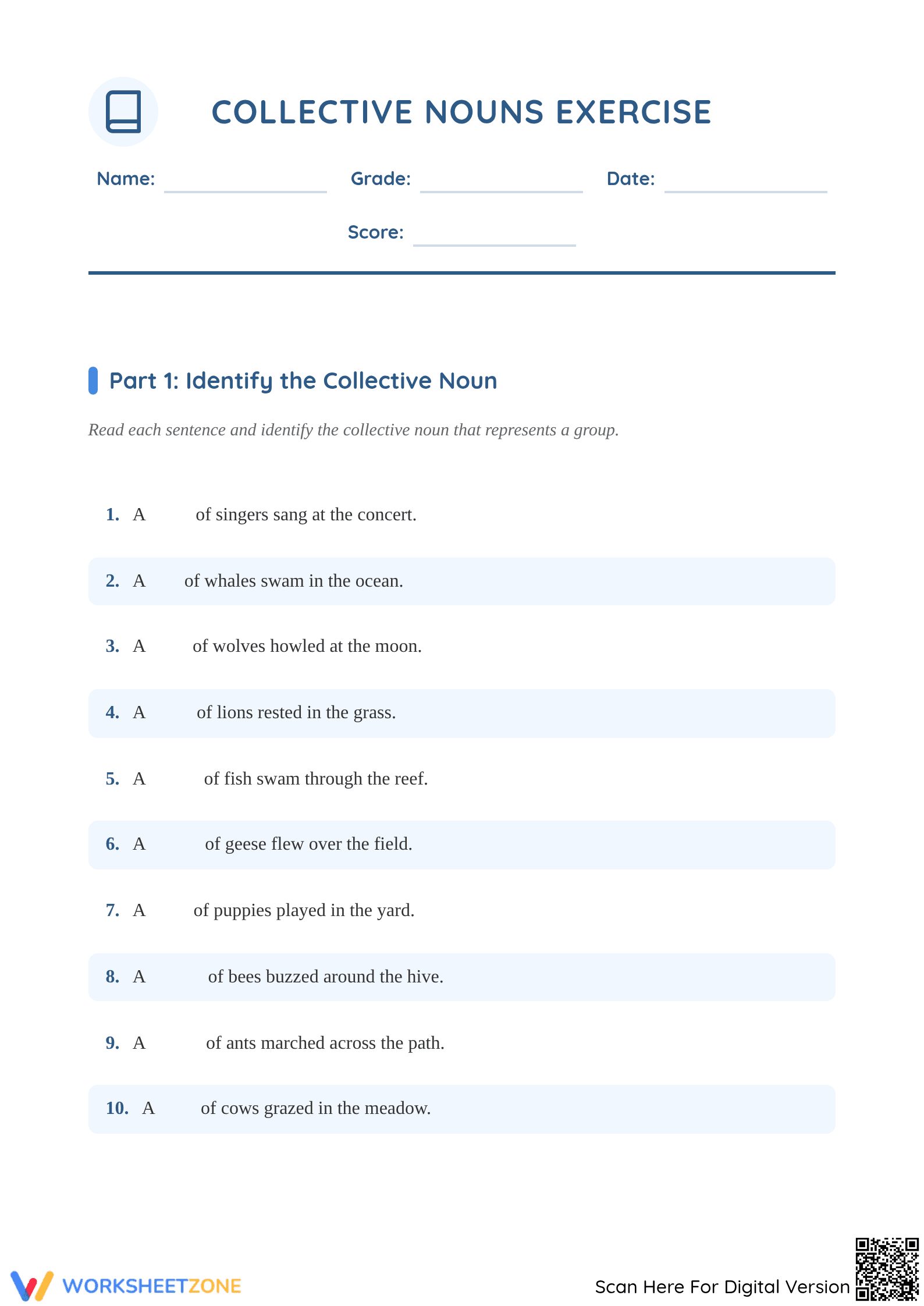 Collective Nouns Worksheet | Grade 2 Essential Practice - Page 1