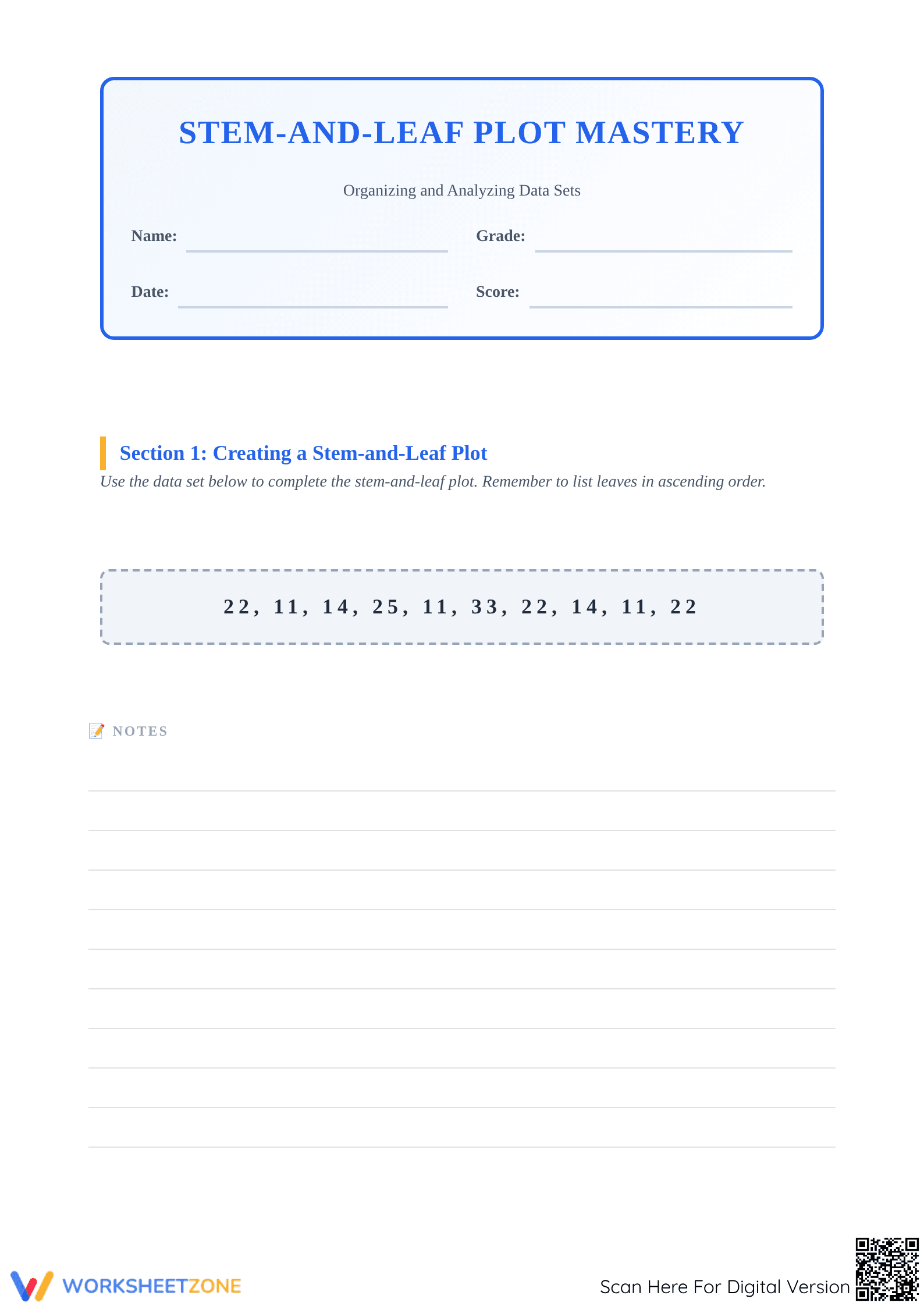 Printable Stem-and-Leaf Plot Mastery | Grade 6 Math - Page 1