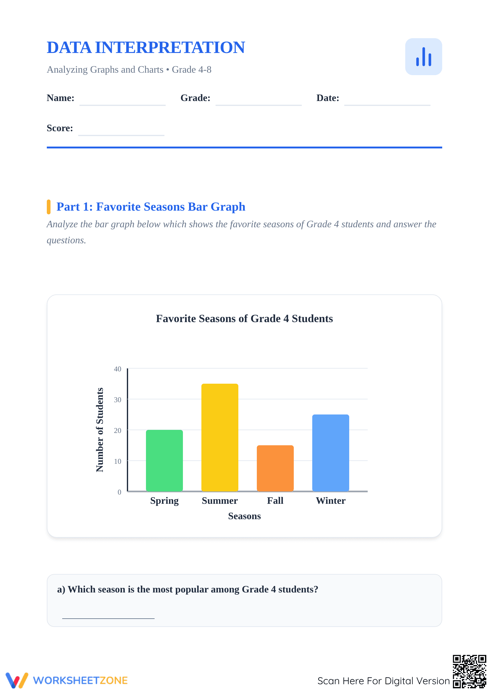 Printable Data Interpretation Worksheet | Grade 4-8 Math - Page 1