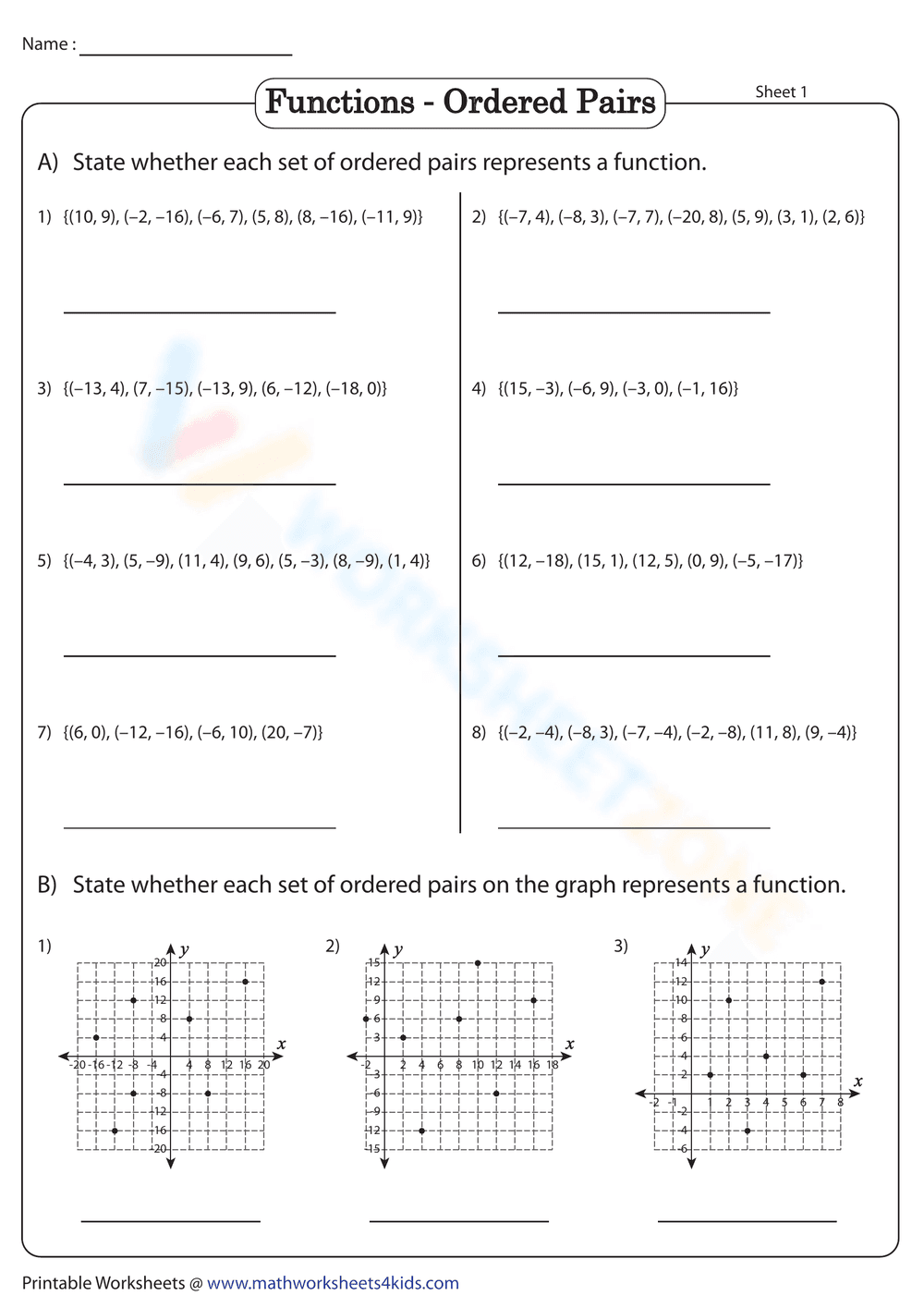 Understanding Functions with Ordered Pairs - Page 1