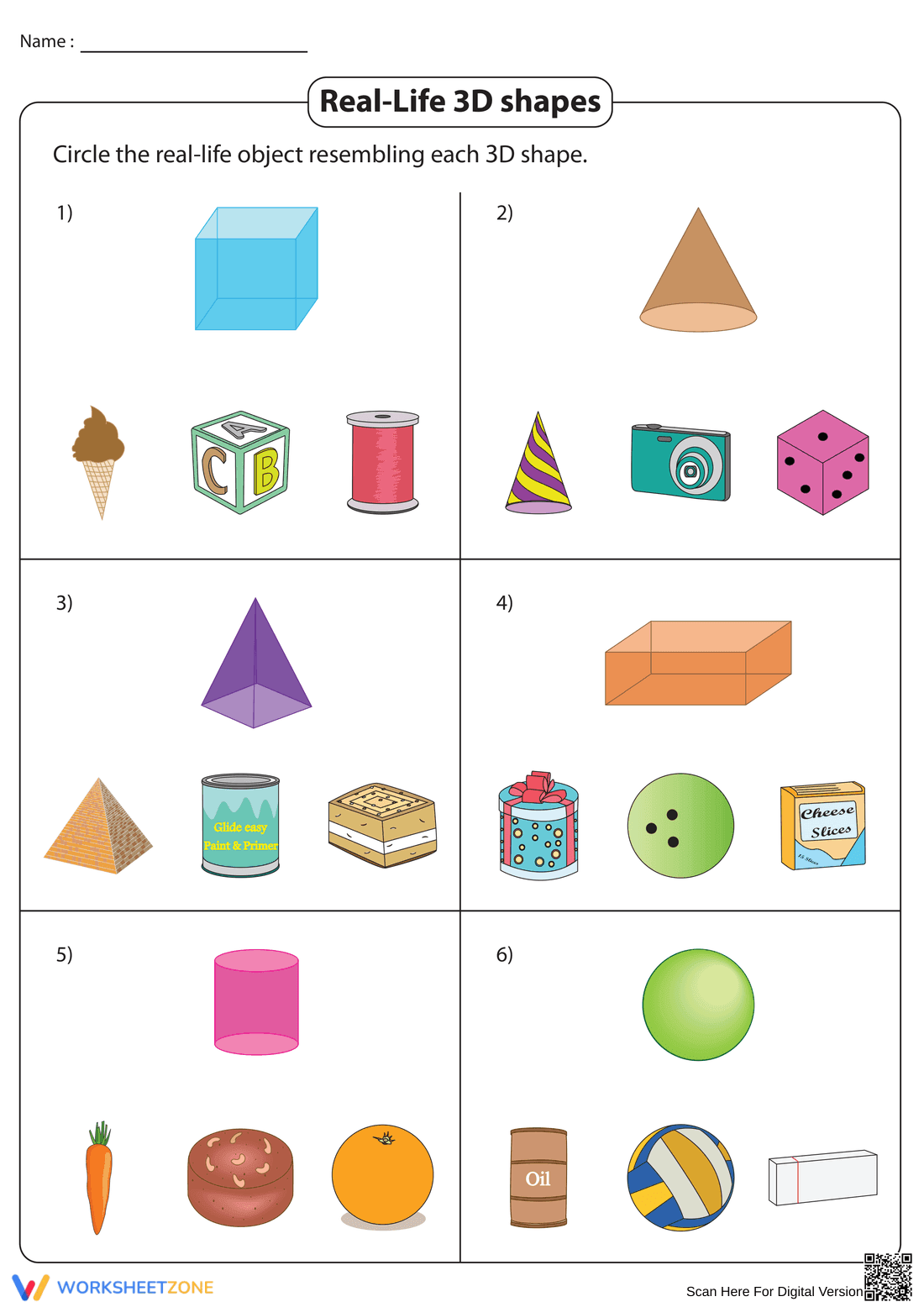 Real Life 3D Shapes Worksheet - Page 1
