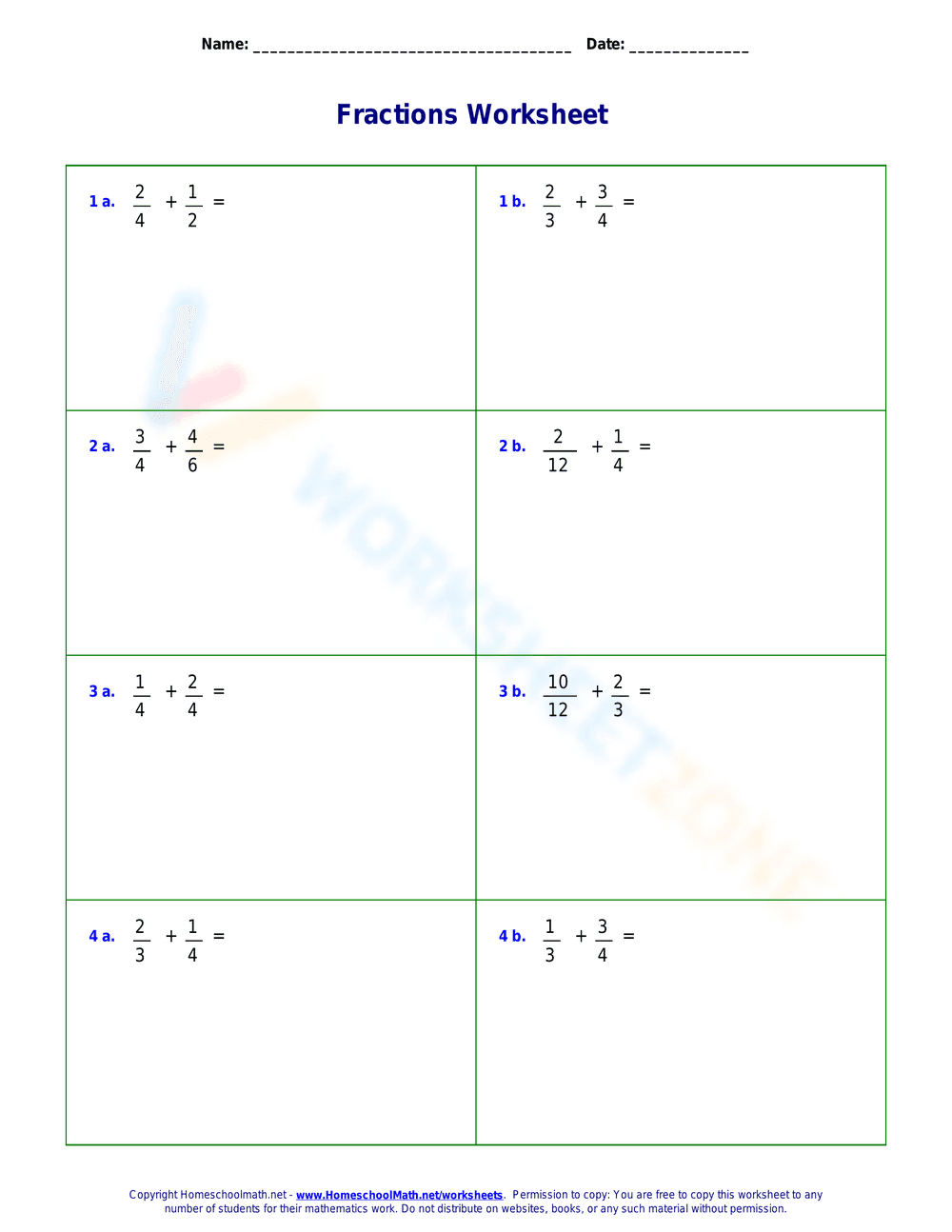 Practice Fractions Worksheet - Page 1