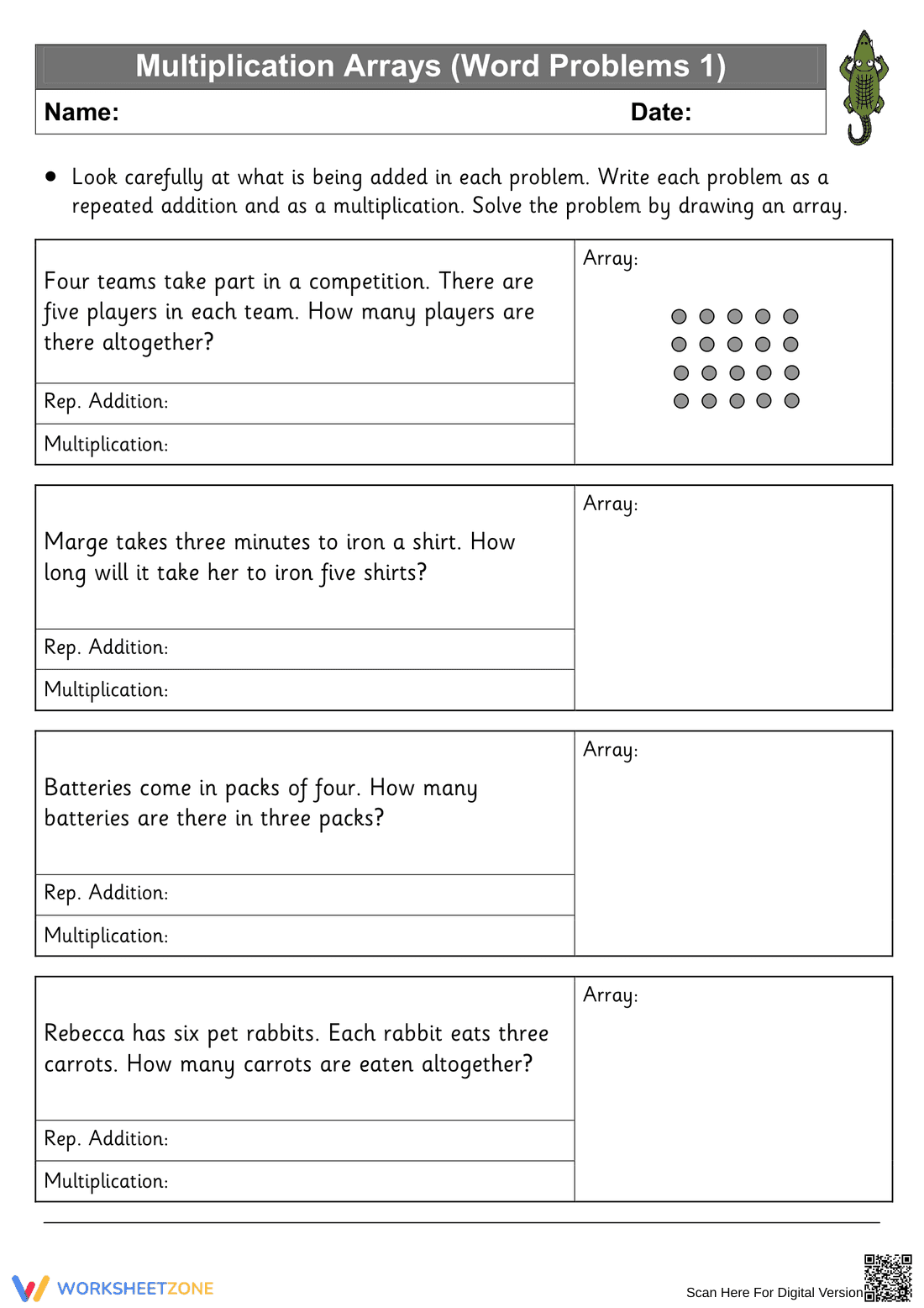 Multiplication Arrays Worksheet - Page 1