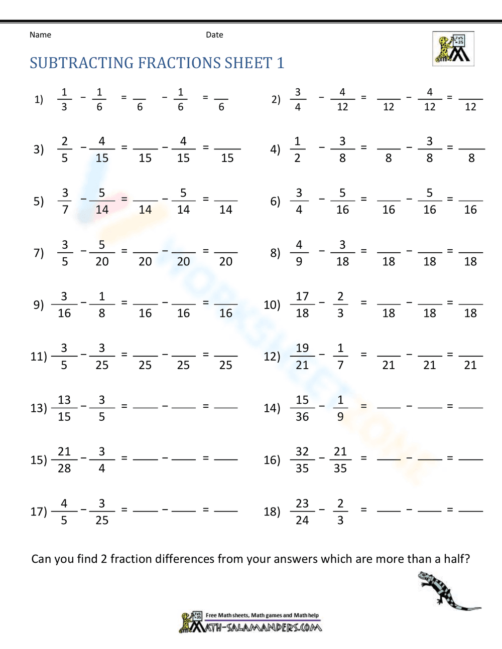 Practice Subtracting Fractions Effectively - Page 1