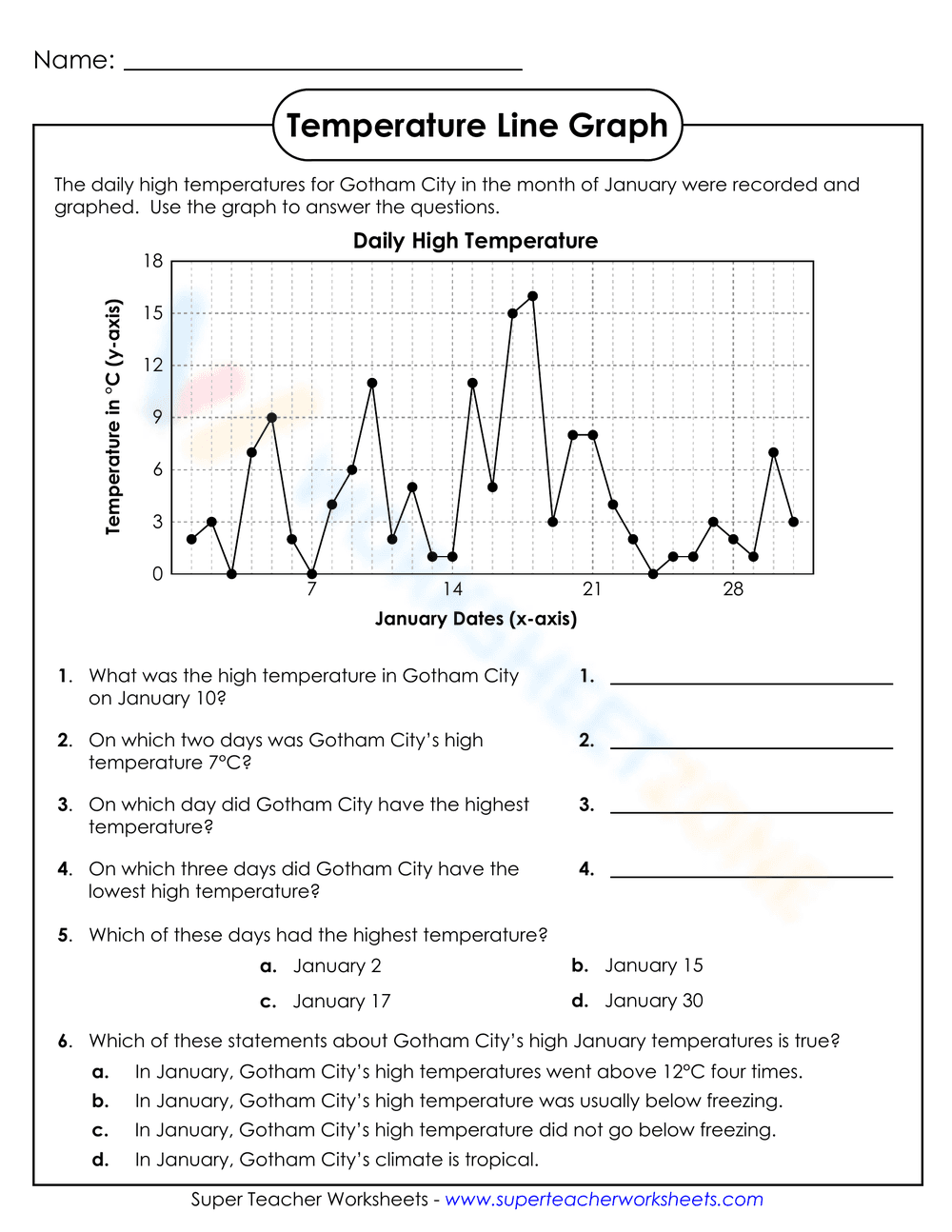 Temperature Line Graph Worksheet - Page 1