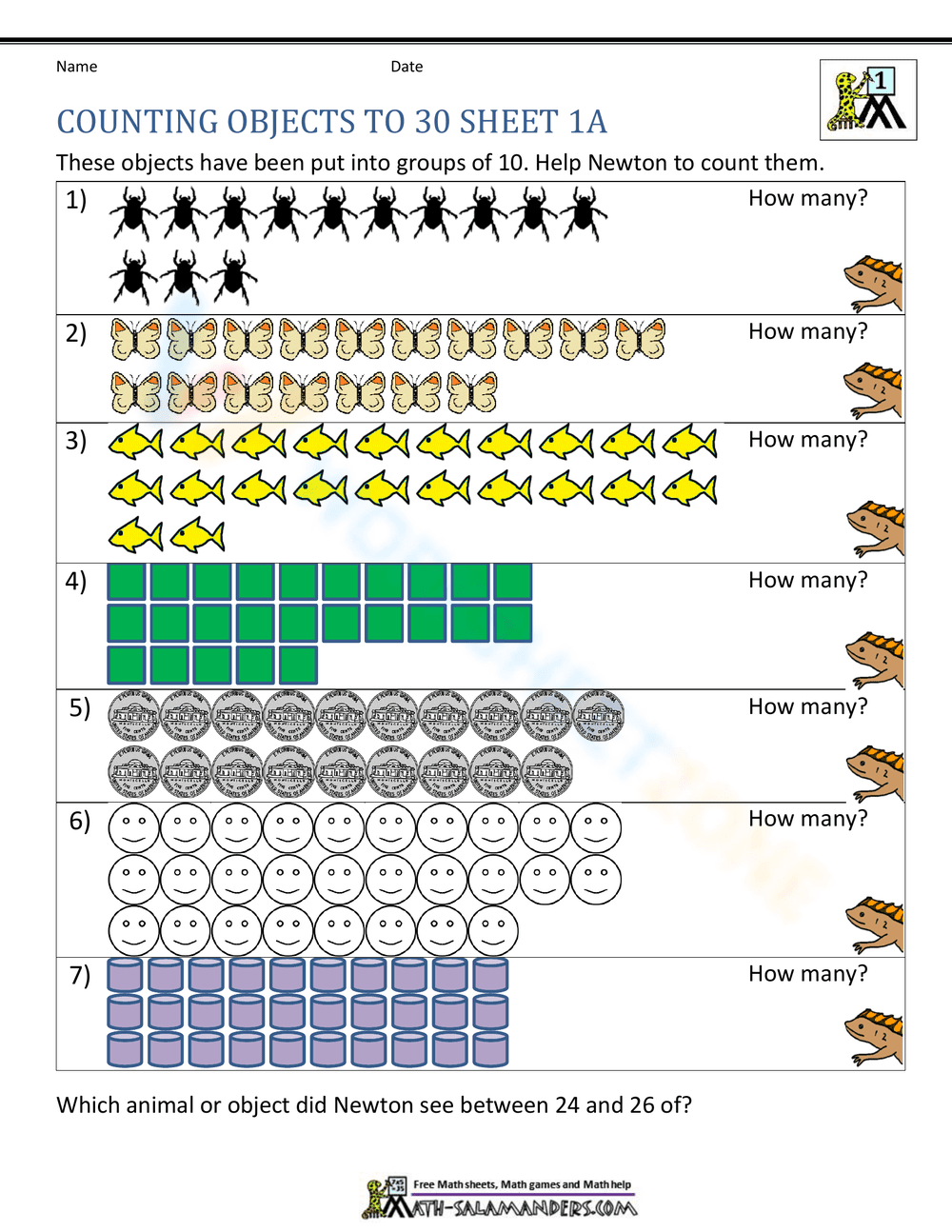 Counting Objects to 30 Worksheet - Page 1