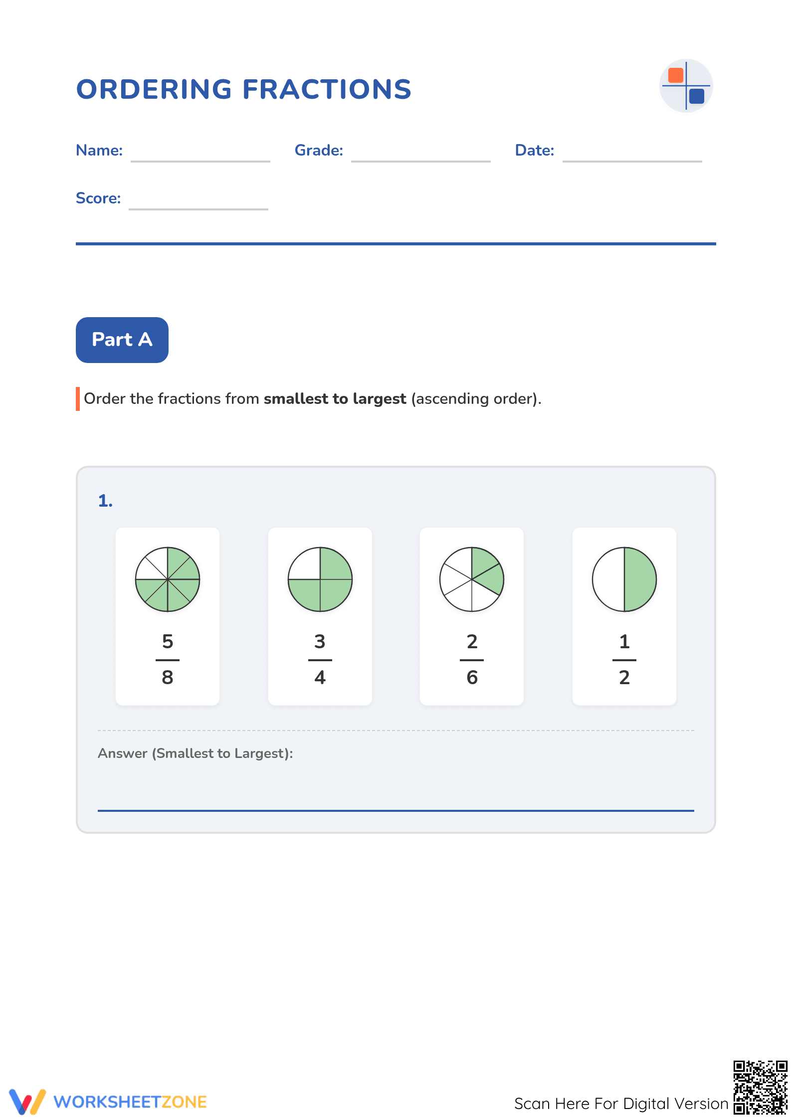 Ordering Fractions Essential Worksheet | Grade 3-5 Math - Page 1