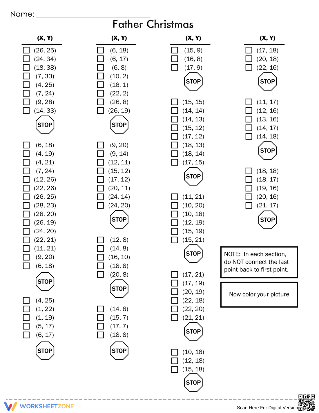 Graphing Santa Worksheet for Kids - Page 1
