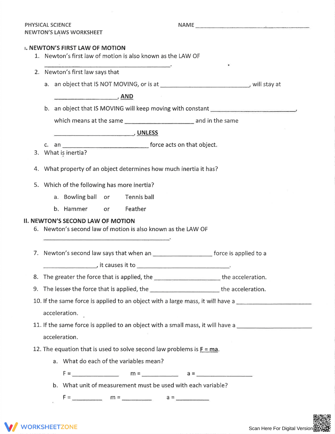 Practice Newton's Laws with this Worksheet - Page 1