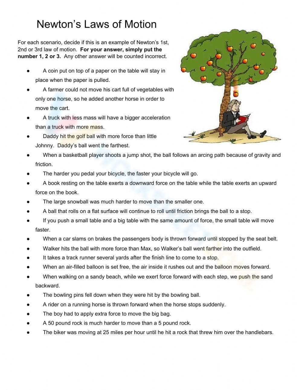 Understand Newton's Laws of Motion Worksheet - Page 1