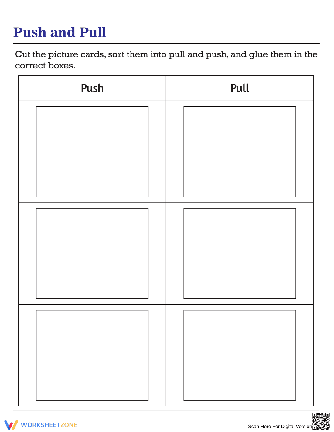 Push and Pull Sorting Worksheet - Page 1