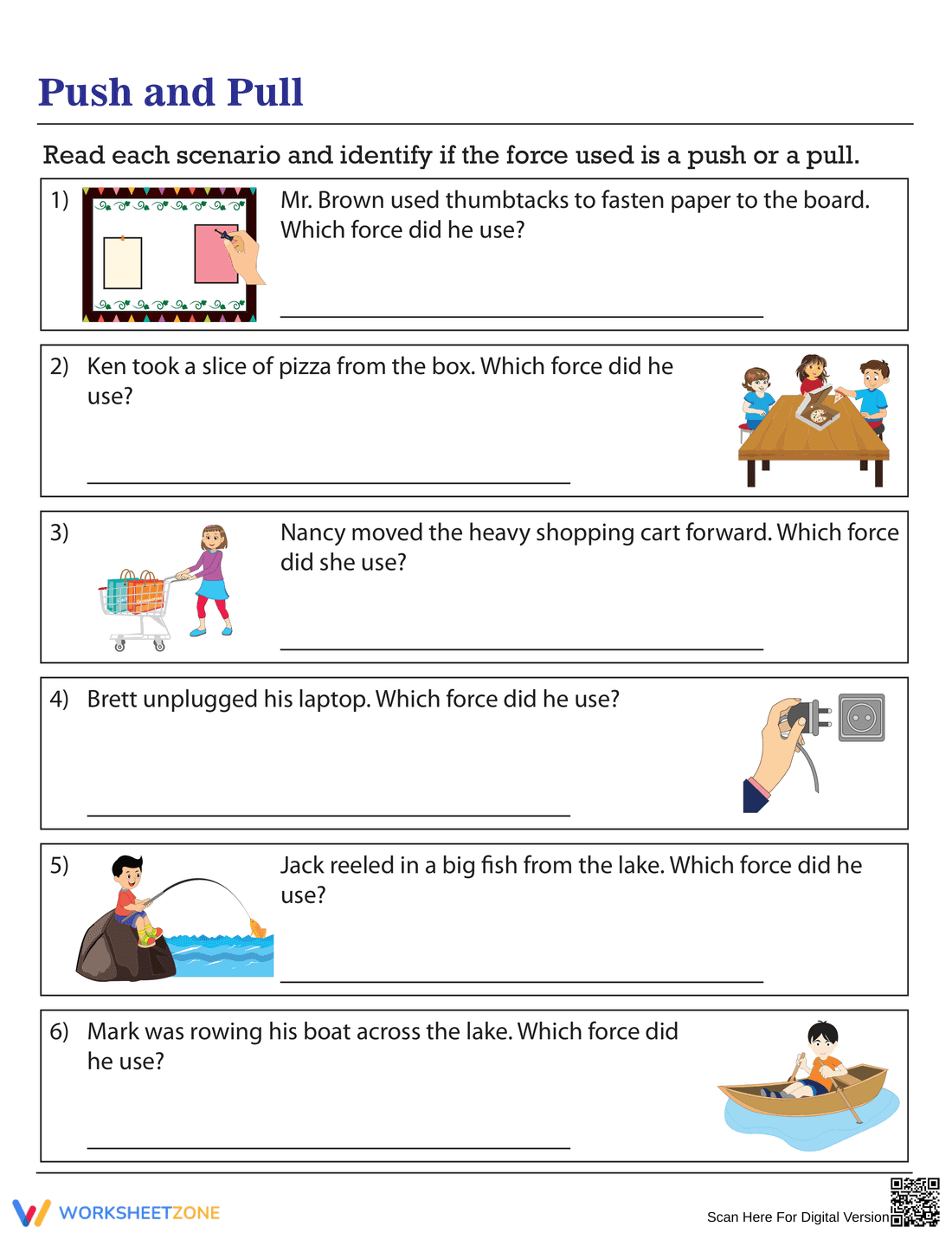 Identifying Push and Pull Forces Worksheet - Page 1