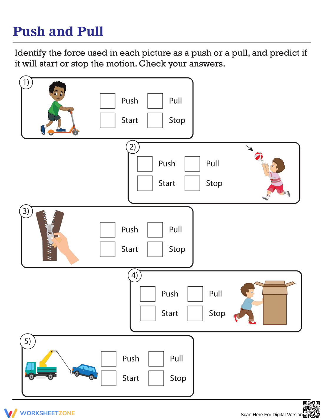 Push and Pull Changes in Motion Worksheet - Page 1