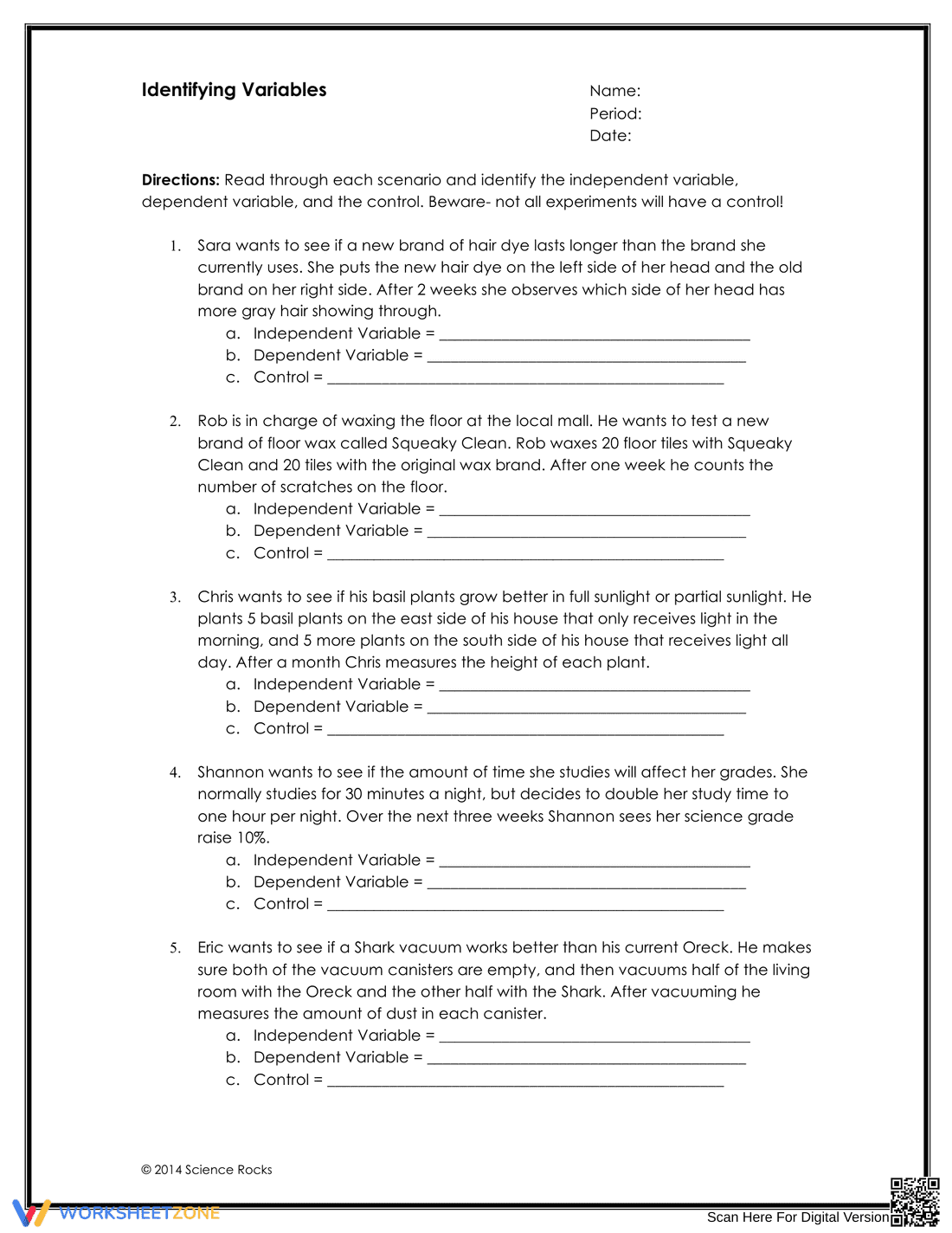 Identifying Variables in Science Worksheet - Page 1