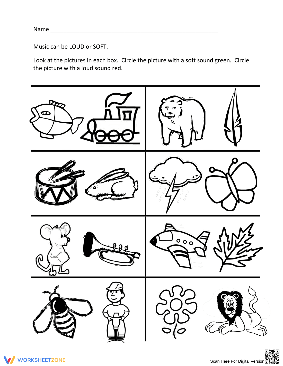 Loud or Soft Sounds – Identifying Sounds for Kids - Page 1