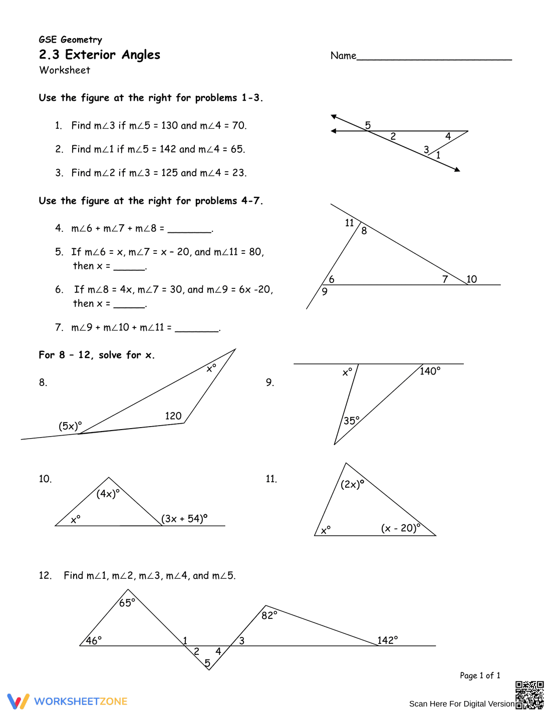 Practice Calculating Exterior Angles with this Worksheet - Page 1