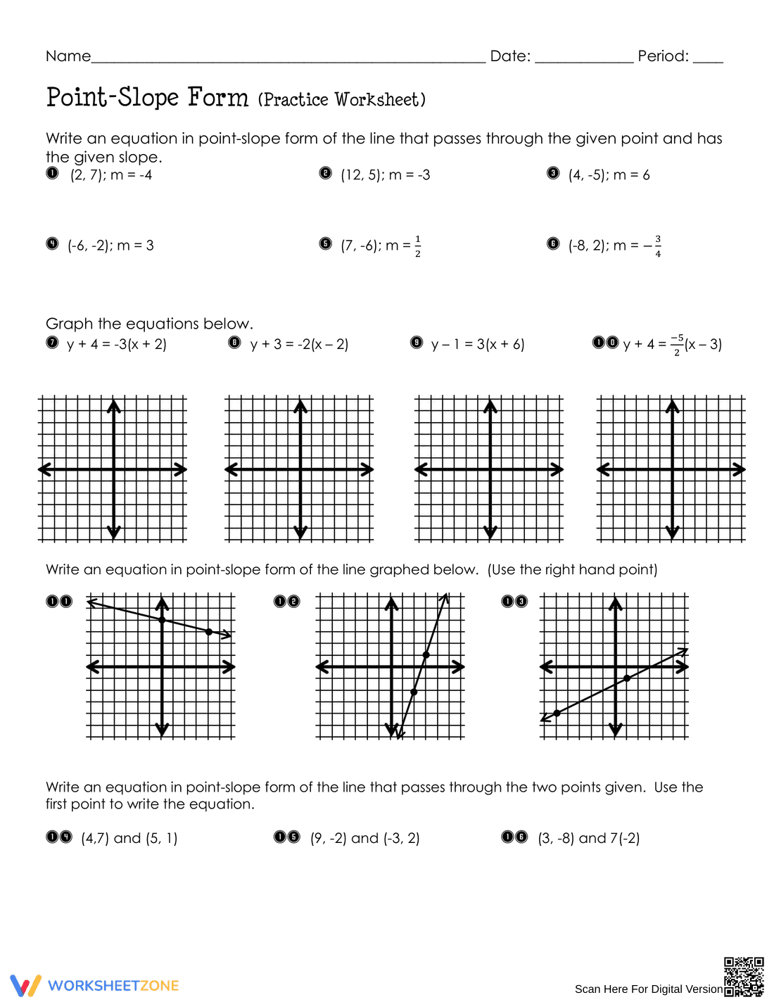Point-Slope Form Practice Worksheet - Page 1