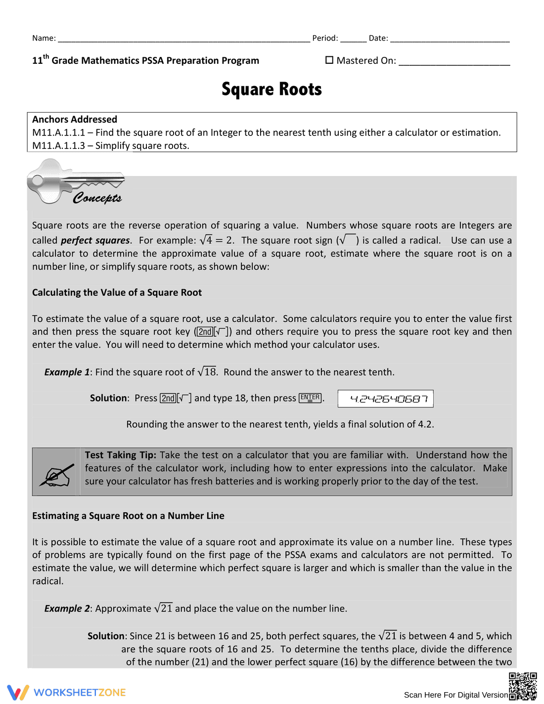 Practice with Square Roots Worksheet - Page 1