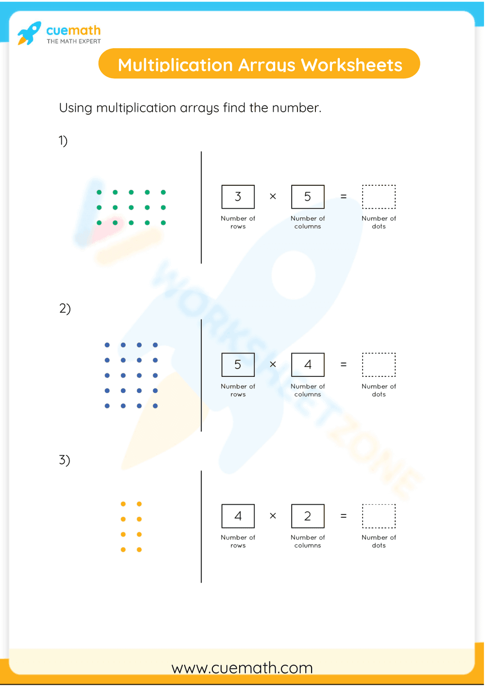 Arrays Multiplication Worksheets - Page 1