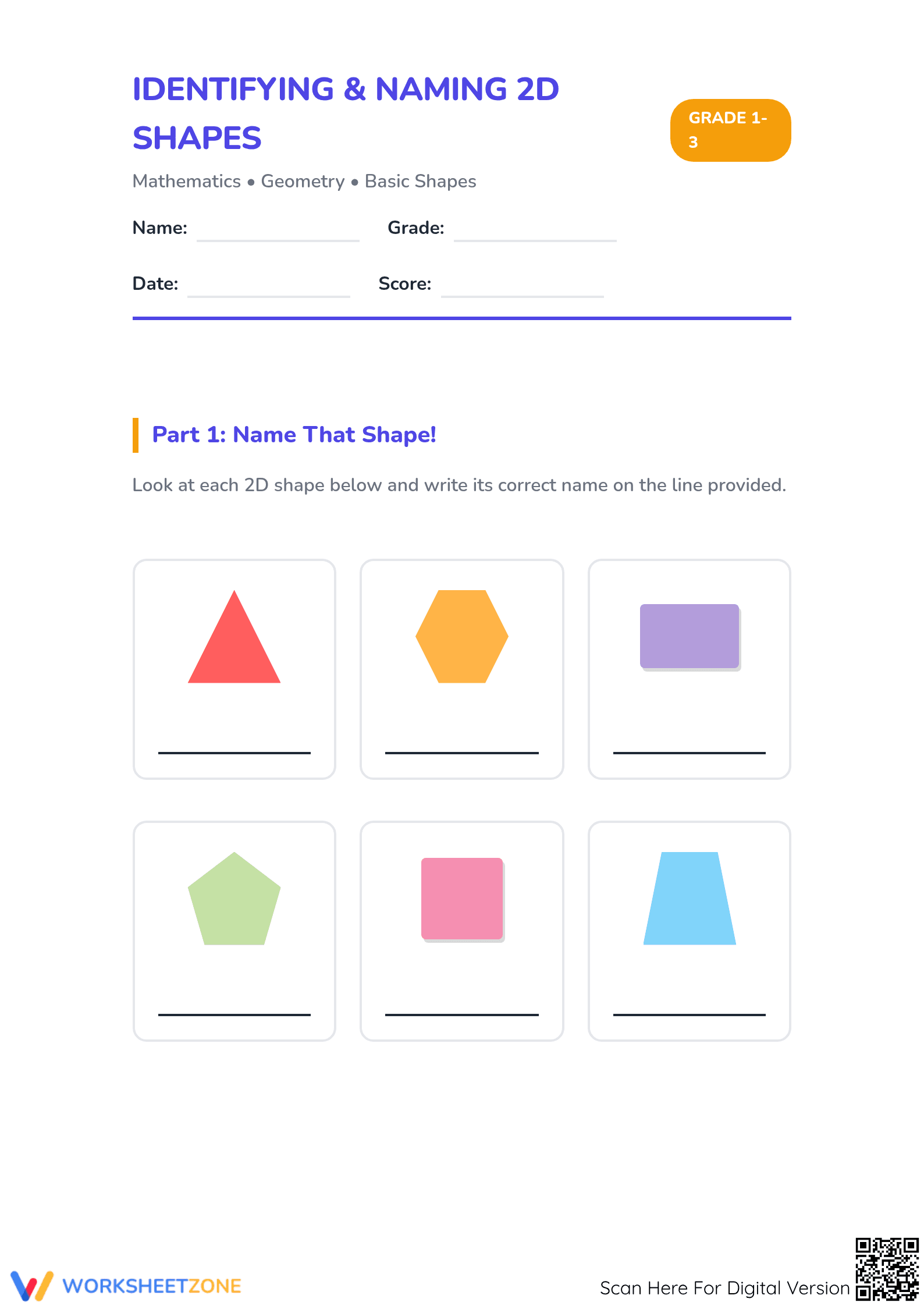 Printable 2D Shapes Worksheet | Grade 2 Geometry Ready - Page 1