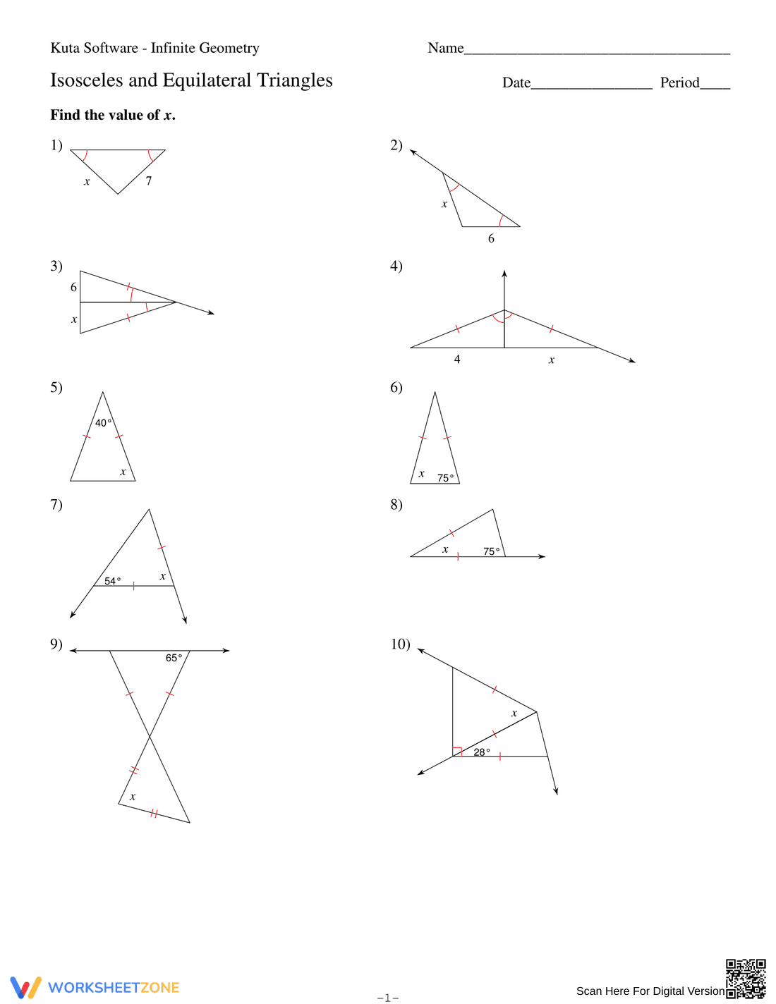 Practice Problems on Isosceles and Equilateral Triangles
- Page 1