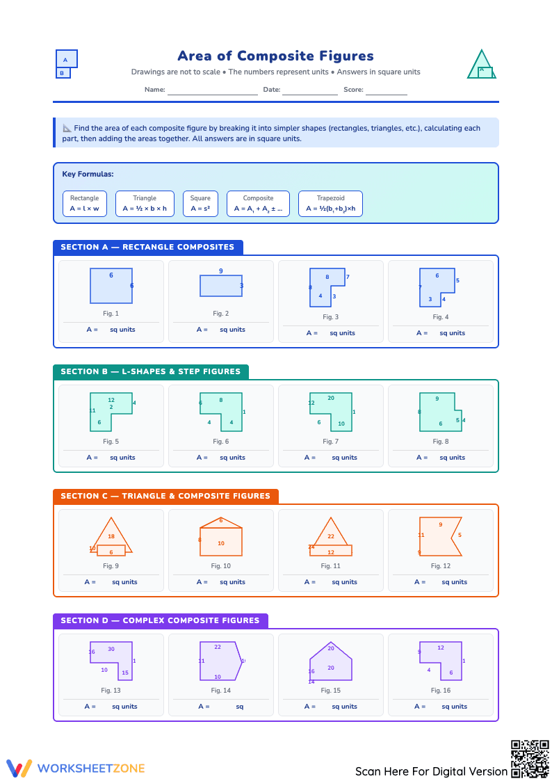 Area of Composite Figures Worksheet with Practice Problems - Page 1