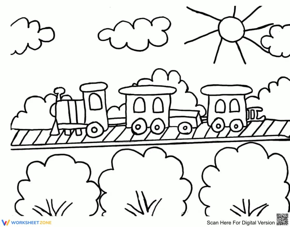 Train Coloring Page for Kids – Fun Outdoor Scene - Page 1