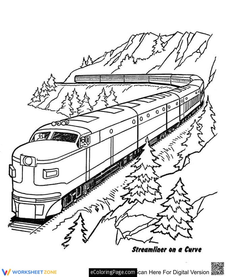 Train on a Curve Coloring Page | Essential Grade K-5 - Page 1