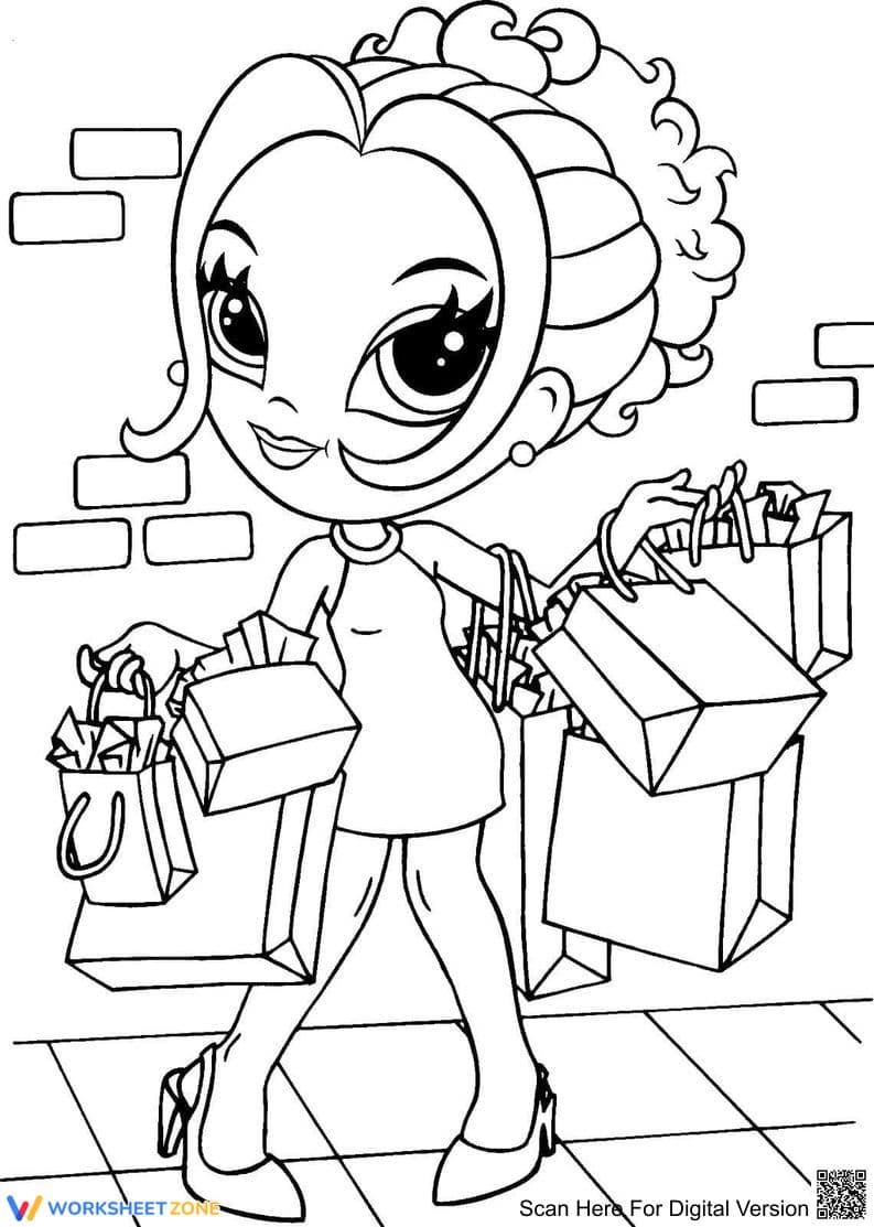 Lisa Frank Shopping Coloring Page | Printable Worksheet - Page 1