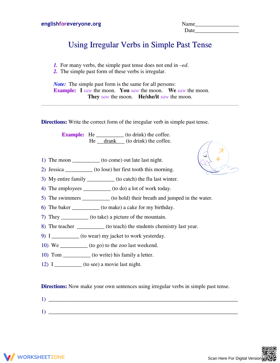 Irregular Verbs Worksheet | Grade 3 Printable - Page 1