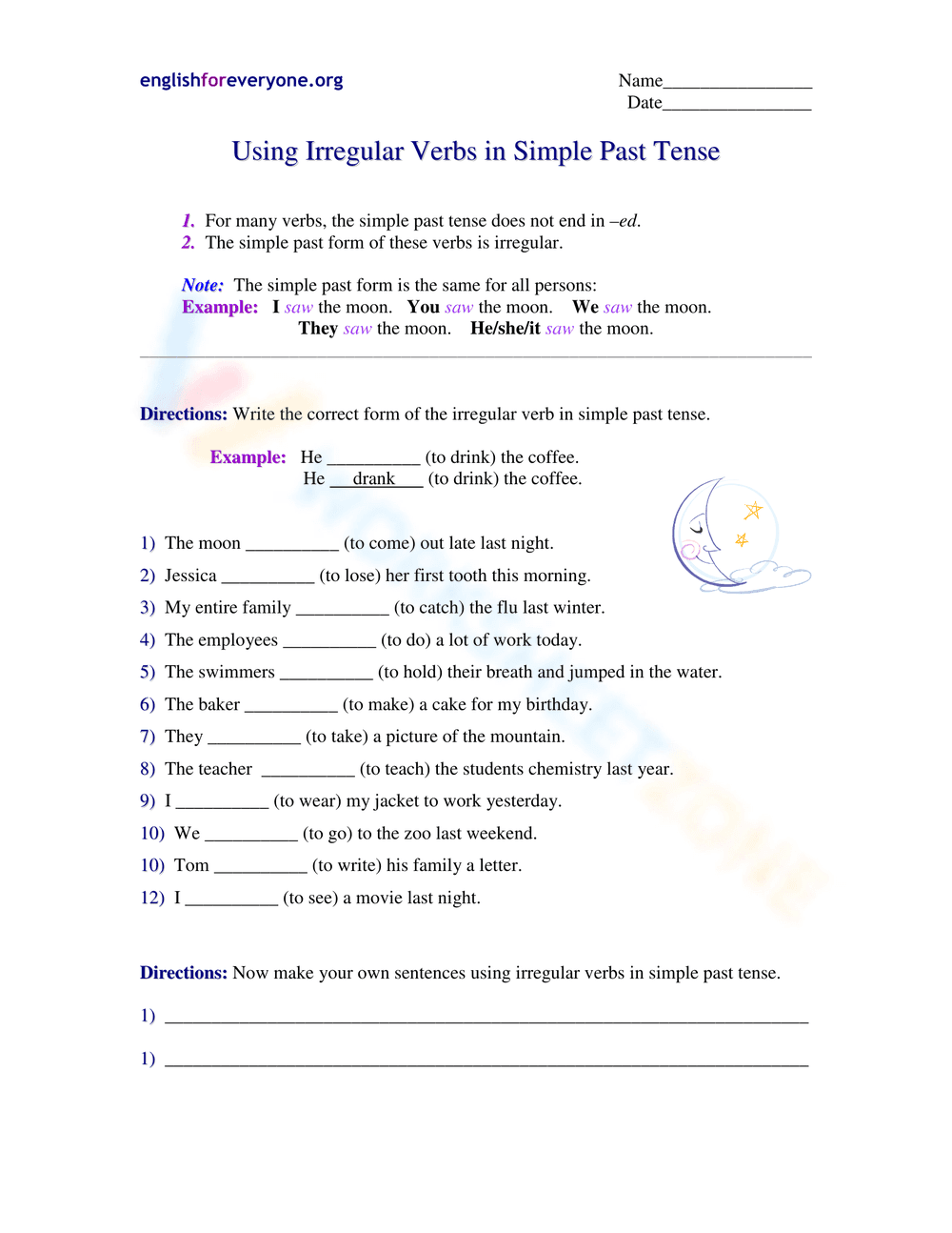 Using Irregular Verbs in Simple Past Tense - Page 1