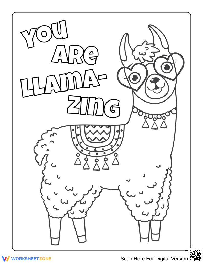 Llama Coloring Worksheet | Printable Grade K-2 Art - Page 1