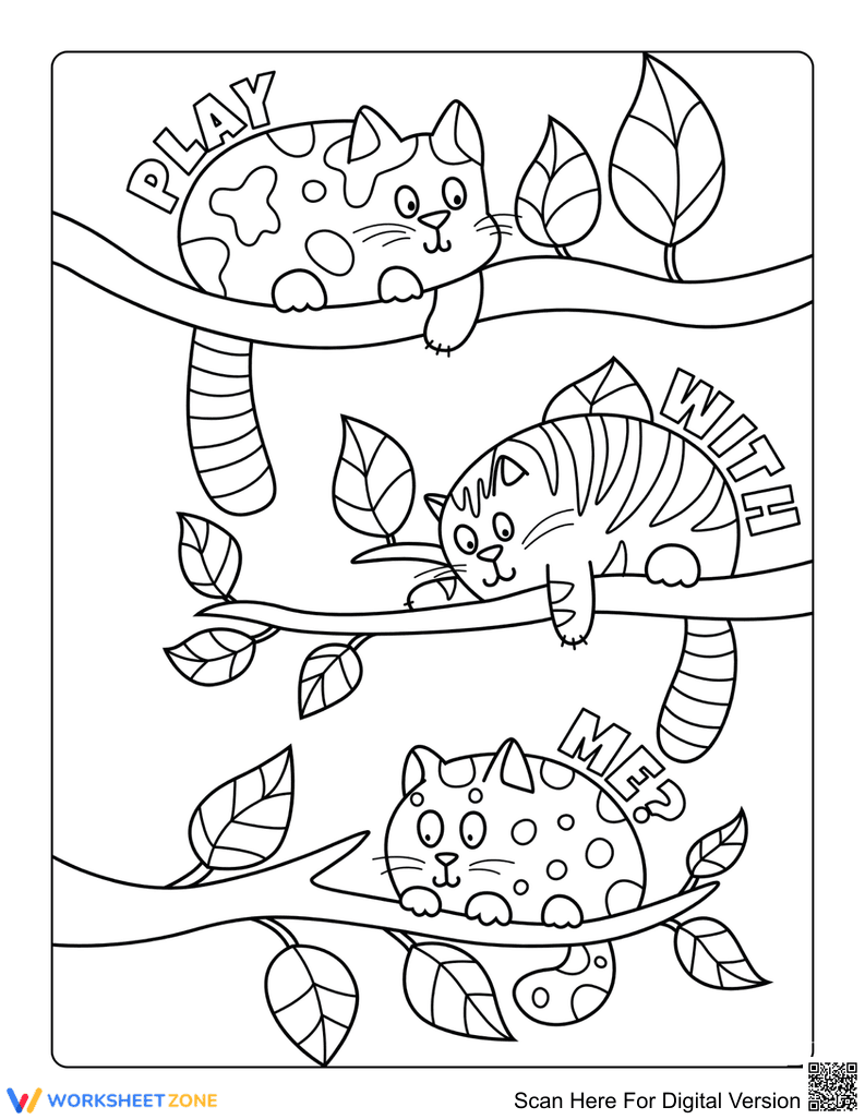 Funny Cat Doodle Printable Coloring Page | Grade K - Page 1