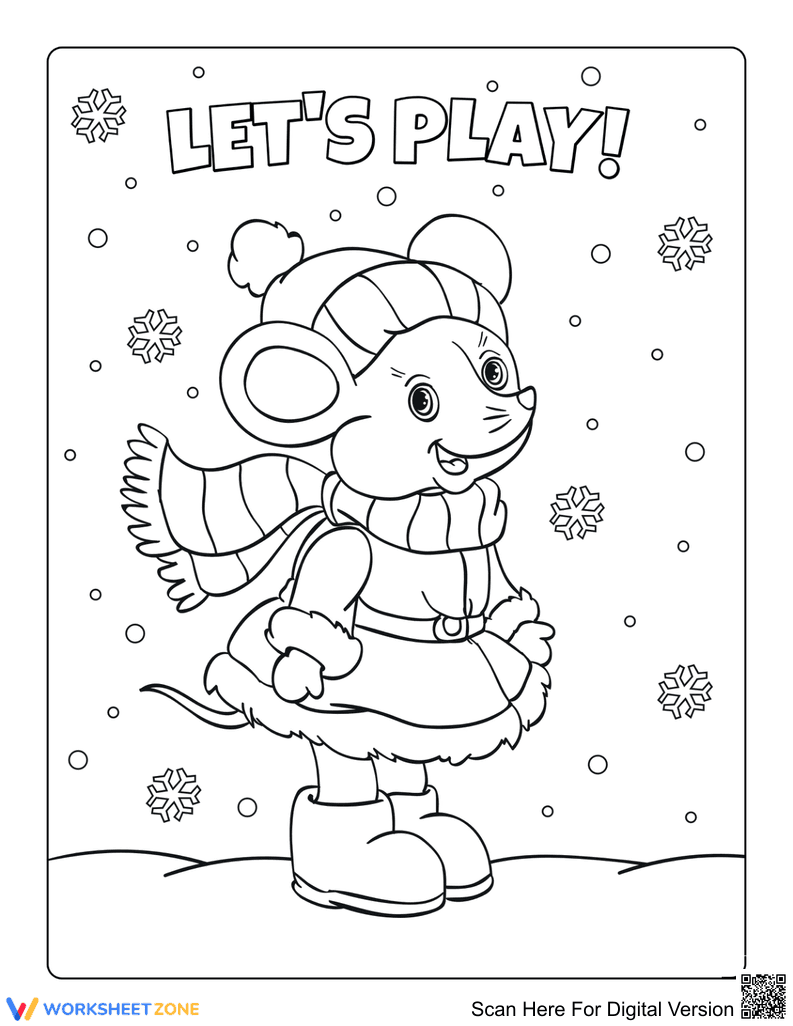 Printable Winter Mouse Coloring Page | Kindergarten Ready - Page 1