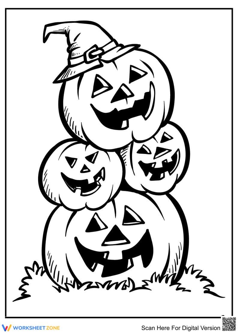 Halloween Pumpkin Faces Coloring Page | Essential - Page 1